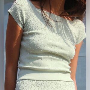 Zara Mint Green Embellished Top